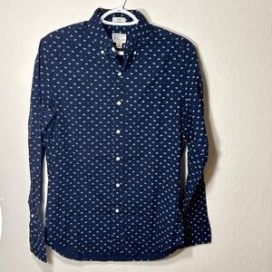 J.Crew Relaxed Secret Wash Cotton Poplin Shirt In Small Ditsy Navy Size SM